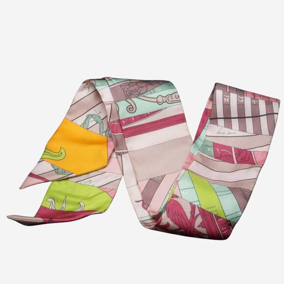 Hermes 100% Silk Twilly Astrologie Nouvelle in Rose Framboise (pink) & Pistache - Picture 8 of 12